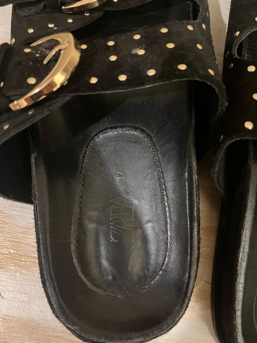 Zara Black Studded Double-Buckle Slide Sandals - Picture 2 of 5
